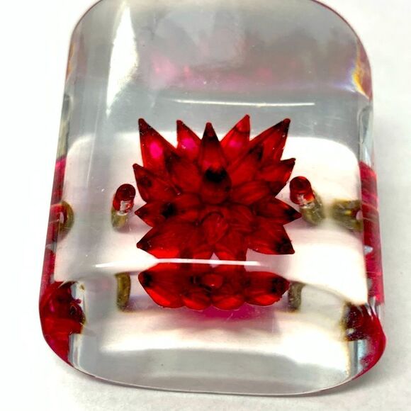 1940’s French clear Lucite reverse carved huge red floral button - Picture 1 of 8